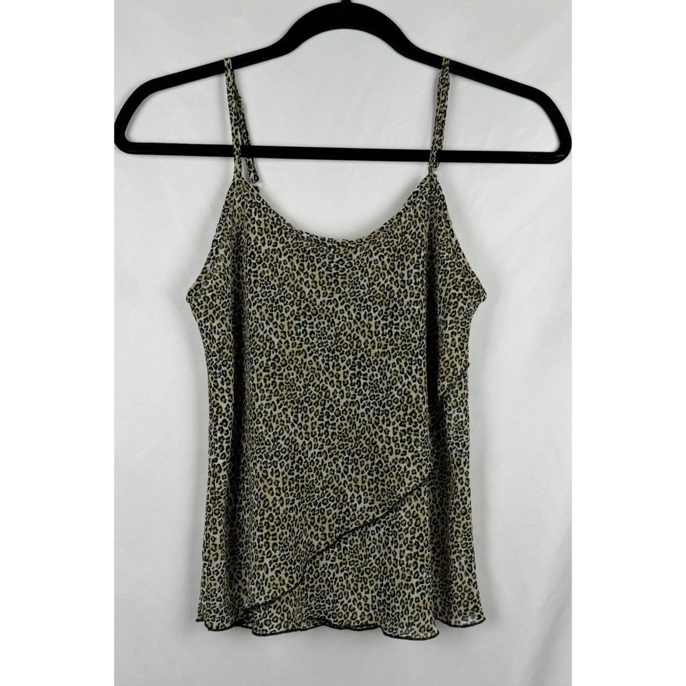 Vintage Inner Most Leopard Camisole Top XS Chiffon Asymmetric Ruffle Y2K Cami